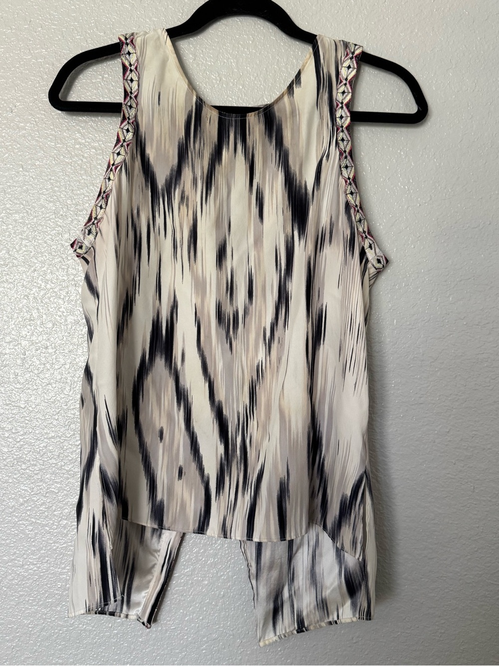 Parker Cream and Black Ikat-Print Sleeveless Tank 100% Silk